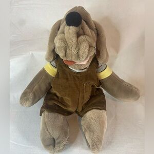 WRINKLES Dog Hand Puppet Plush Ganz Bros Brown 16” Shirt/Overalls Vintage 1981